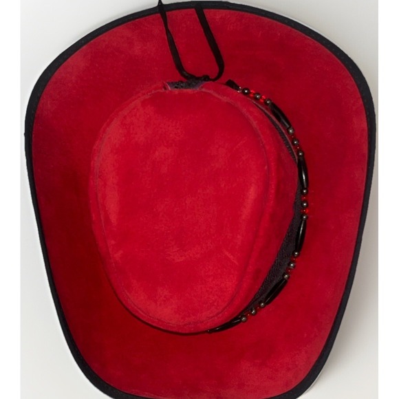 Western Cowboy Hat Red Purple Suede Beaded Band USA Medium EUC Vtg Head N Home - Picture 11 of 15